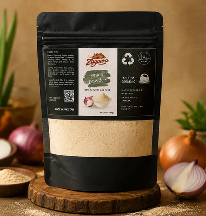 Zayqara Fresh Onion Powder – Pure Dehydrated Onion Spice for Cooking, BBQ & Daily Use
