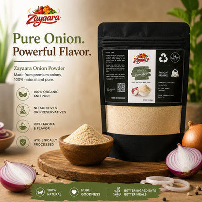 Zayqara Fresh Onion Powder – Pure Dehydrated Onion Spice for Cooking, BBQ & Daily Use