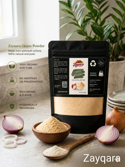 Zayqara Fresh Onion Powder – Pure Dehydrated Onion Spice for Cooking, BBQ & Daily Use