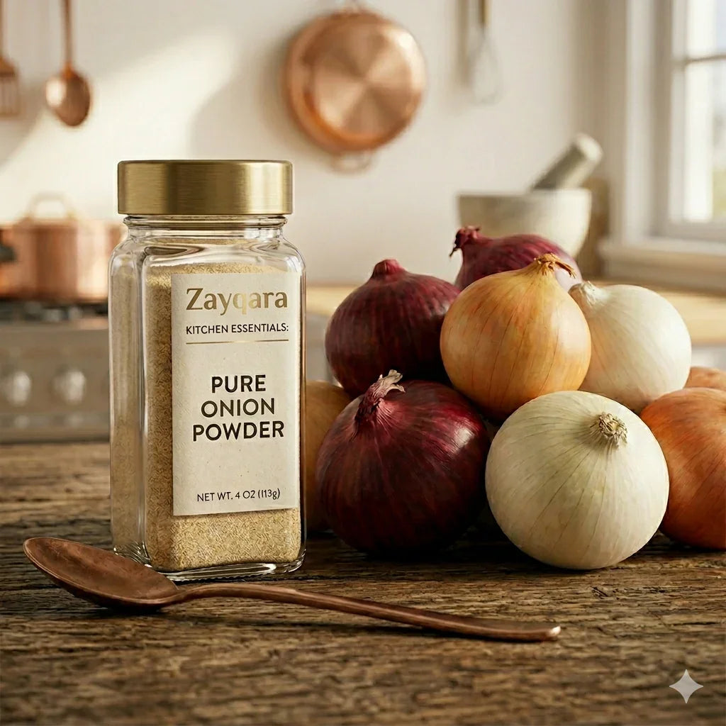 Zayqara Fresh Onion Powder – Pure Dehydrated Onion Spice for Cooking, BBQ & Daily Use
